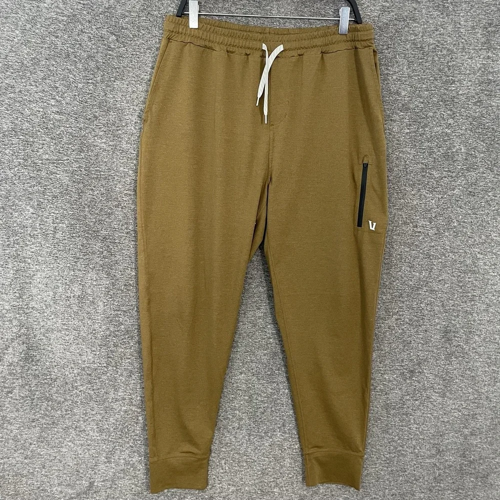 Vuori Sunday Performance Jogger Pants Mens XL Brown Knit Zip Pockets V416